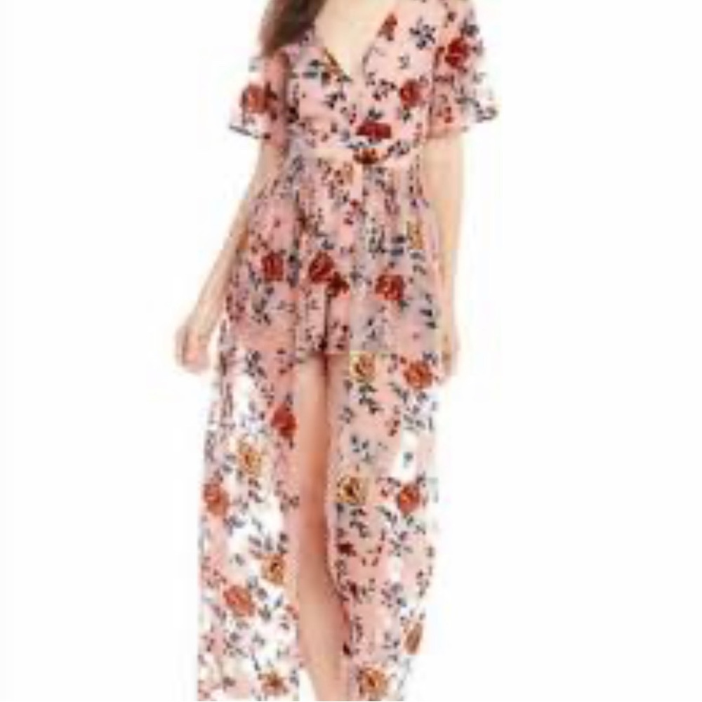 Floral romper w/sheer overlay skirt From Dillards